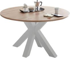 Edda 10 13558-130 Valgomojo stalas apvalus ištraukiamas 130 x 130 x 78 cm Baltas matinis lakas / ąžuolas