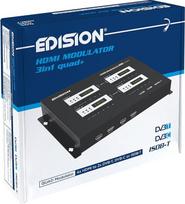 EDISION HDMI moduliatorius „3-in-1 Quad+“, 4 HDMI į antžeminį DVB-T, ISDB-T arba kabelinį DVB-C, 3 pasirenkami moduliavimo išėjimo signalai, „Full HD“ transliacija per koaksialinį kabelį, „Plug and Play“
