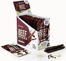 edubily® Beef Sticks Teriyaki - Beef Jerky Snack als herzhafter Protein-Snack für unterwegs - mit 50% Protein aus Bio-Rindfleisch & Tamari-Sauce - low carb (12x25 g, glutenfrei, Bio)