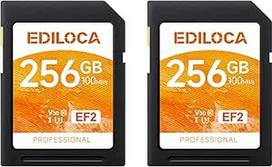 EF2 UHS-I atminties kortelė 256GB, 2 vnt., skaitymo greitis 100MB/s, įrašymo greitis 90MB/s, C10, U3, V30, "Full HD" ir 4K vaizdo įrašai, SD kortelė profesionaliems fotografams