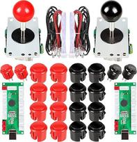 EG STARTS 2 Spieler Arcade Spiel Kit Teil USB Pc Joystick für Mame Spiel DIY Null Verzögerung USB Encoder + 2x 5pin 8 Way Stick + 20 Drucktasten Rot + Schwarz Kits Support Windows & Raspberry Pi