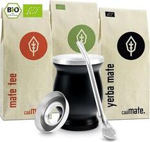 Ekologiškas "Mate" arbatos rinkinys ● 3 "Mates" + dvigubo sienelių nerūdijančio plieno "Mate" puodelis + "Bombilla" + paruošimo instrukcijos (juoda)