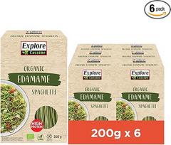 Ekologiški "Explore Cuisine" spagečiai iš edamame (žaliųjų sojų pupelių) - makaronai be glitimo, augalinių baltymų makaronai be priedų, idealiai tinka sergant celiakija, mažai angliavandenių, veganiški, 6 x 200 g