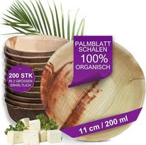 Ekologiški palmių lapų dubenėliai - 200 dubenėlių skersmuo 11 cm / 200 ml - aukščiausios kokybės vienkartiniai indai, kuriuos galima kompostuoti - vakarėlių stalo indai Panašūs į bambukiniai dubenėliai