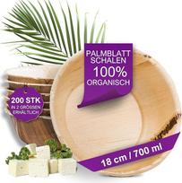 Ekologiškos palmių lapų dubenėlės – 200 didelių dubenėlių, skersmuo 18 cm / 700 ml – aukščiausios kokybės kompostuojami vienkartiniai stalo reikmenys – sriubos dubenėliai, panašūs į bambukinius dubenėlius