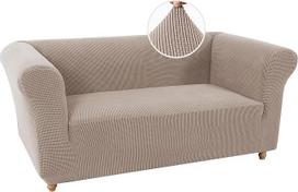Elastingas „Chesterfield“ sofos užvalkalas, elastingas sofos užvalkalas, neslystantis, atsparus dėmėms, vienvietės sofos užvalkalas su porankiais, ypač minkštas audinys (smėlio spalvos, 2 vnt.)