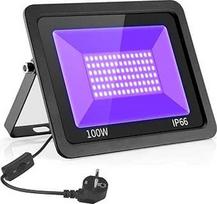 Eleganted 100 W LED juodos šviesos prožektorius, UV prožektorius, IP66 vandeniui atsparus, juodos šviesos lempa su kištuku, fluorescencinė juodoji lempa, UV prožektoriaus apšvietimo lempa vakarėliams, barams, akvariumams, neoninės spalvos