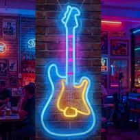 Elektrinės gitaros neono lempa, gitaros neono lempa, reguliuojamo ryškumo lempa. Estetiškas gitaros motyvo dekoras, skirtas „vyriškam kambariui“, studentų bendrabučiui, miegamajam ar muzikos studijai