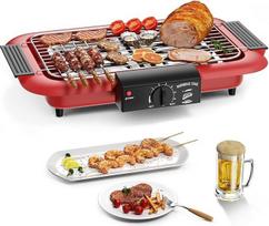 Elektrinis BBQ kepsninė Vidinis lauko nelimpančios dūmų dvigubo vamzdžio 2000W nešiojamas didelės galios nuimamas grilis (raudonas)