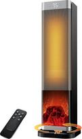 Elektrinis šildytuvas, 2000 W bokštinis kambario šildytuvas su nuotolinio valdymo pulteliu, 23 colių elektrinis kambario šildytuvas su 70° osciliacija, 3D liepsna, LED ekranas, Eco režimas, 12 val. laikmatis - patalpų šildymas miegamajame, biure
