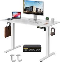 Elektrinis stovimas stalas, reguliuojamo aukščio, stovimas stalas su užrakinamais ratukais, ergonomiškas sėdimasis / stovimasis stalas darbui, kompiuterio darbo vieta, juodas (baltas, 100 x 60 cm)