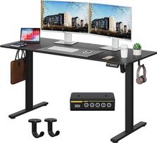 Elektrinis stovimas stalas, reguliuojamo aukščio, stovimas stalas su užrakinamais ratukais, ergonomiškas sėdimasis / stovimasis stalas darbui, kompiuterio darbo vieta, juodas (juodas, 140 x 60 cm)