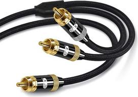 EMK RCA-Y adapteris, stereo garso kabelis, žemų dažnių garsiakalbio / koaksialinis garso kabelis, puiki garso kokybė su auksiniais jungtimis (2 m, RCA į 2x RCA, juodos spalvos)