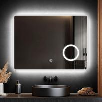 EMKE LED vonios veidrodis su apšvietimu ir skustuvo lizdu, 80 x 60 cm, apšviestas vonios veidrodis su apsauginiu lizdu, apsaugotas nuo rūko, apšviestas veidrodis, LED veidrodis vonios kambariui