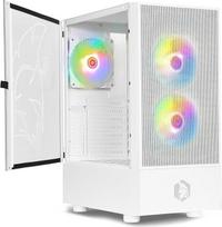 EMPIRE GAMING – „Sapphire“ žaidimų kompiuterio korpusas – ARGB „Media Tower“ ATX/Micro-ATX/ITX – šoninis skydelis iš grūdinto stiklo – 3 vėdinimo ventiliatoriai su 3 kontaktų 5 V LED RGB adresuojamais šviesos šaltiniais, 120 mm – MB Sync – balta