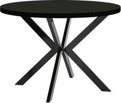 ENDO apvalus išskleidžiamas valgomojo stalas su metalinėmis kojomis, palėpės stiliaus, pramoninis, skersmens variantai nuo 90 iki 220 cm (juoda/juoda, 100/200)