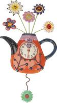 ENESCO P9014 Sieninis laikrodis Arbatinukas raudonas 42 cm su gėlėmis iš dervos