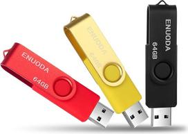 ENUODA 64GB USB atmintinė su sukiojamu metaliniu korpusu, įvairių spalvų, didelės spartos USB 2.0 atmintinė (raudona, auksinė, juoda), 3 vnt. rinkinys