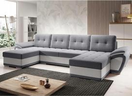 ENZO Pilka/balta eko odos kampinė U formos sofa 336 x 97 x 157 cm su miego funkcija ir laikymo vieta - sofa-lova su lovos dėže - modernūs svetainės baldai - audinys: SORO 93 + Soft 17