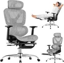 Ergonomiška biuro kėdė, rašomojo stalo kėdė su atrama kojoms, 90-120° reguliuojamas atlošas, biuro kėdės juosmens atrama, 4D PU porankiai, tvirtos metalinės kojos, itin plati pagalvėlė, biuro, žaidimų kėdė