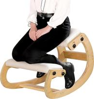 Ergonomiška kėdė su atrama keliui, skirta sėdėjimo padėties koregavimui – taburetė su atrama keliui, skirta meditacijai namuose – medinė su lino pagalvėle – nugaros ir kaklo skausmų malšinimas bei laikysenos gerinimas (baltasis ąžuolas)