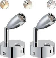 ERWEY 2 LED 12 V skaitymo lempučių pakuotė, namelis ant ratų, jutiklinė, reguliuojamo ryškumo, 3000 K - 6000 K, reguliuojamo ryškumo, lovos lempa su USB A+C įkrovimo prievadu, interjero apšvietimas valčiai, automobiliui, kemperiui, sidabrinė