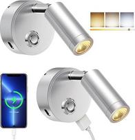 ERWEY 2 LED skaitymo lempučių pakuotė, 12 V, namelis ant ratų, jutiklinės, reguliuojamo apšvietimo, 3 spalvų temperatūros režimai, su įkrovimo funkcija, USB A+C prievadai, 12 V-24 V nuolatinės srovės taškinis vidaus apšvietimas valčiai, automobiliui, kemp