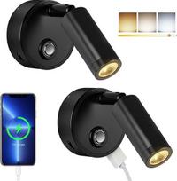 ERWEY 2 vnt. LED skaitymo lempų rinkinys, 12 V, skirtas kemperiams, valdomas lietimu, su reguliuojamu apšvietimu, 3 spalvinės temperatūros režimai su įkrovimo funkcija, USB A ir C prievadai, 12–24 V nuolatinės srovės taškinis salono apšvietimas, skirtas l