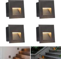 ERWEY 4 x LED laiptų apšvietimas, 3000 K, 3 W, šiltai baltas LED sieninis šviestuvas, įleidžiamas sieninis šviestuvas, vidaus laiptų apšvietimas, juodas