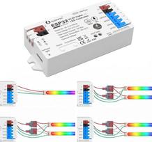 ESP32 WLED LED valdiklis, 4 kanalai, „Wi-Fi“ muzikos valdymas, skirtas WS2812 ir WS2815 | 4 nepriklausomi išėjimai, muzikos valdymas, daugiau nei 100 efektų, atnaujinimas per UART ir „WLED“ programėlė, skirta adresuojamoms LED juostoms