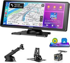 ESSGOO 10,26 colių „CarPlay“ ir „Android“ automobilinis ekranas su atbulinės eigos kamera | „Apple CarPlay“ ekranas, suderinamas su „Android“ automobiliais / „AirPlay“ / „Mirroring“, belaidė jutiklinė GPS navigacija, „Bluetooth“ 5.3, AUX, FM