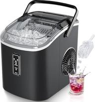 EUHOMY kompaktiškas ledo kubelių gaminimo įrenginys, 9 ledo kubeliai paruošiami per 6 minutes, 12 kg per dieną, savaime išsivalantis, su rankena, krepšeliu ir šaukšteliu, 2 ledo kubelių dydžiai, skirtas namams, virtuvei, biurui, juodas