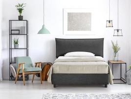 Evergreenweb – Dvivietė lova su moderniu mediniu grotelių pagrindu – elegantiškas galvūgalis – apmušta audiniu – nuimamas užvalkalas – pilkos spalvos – idealiai tinka miegamajam