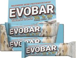 EVO SPORTS FUEL EVOBAR Coconut Crunch baltyminis batonėlis, 12 x 60 g, baltyminis batonėlis be palmių aliejaus, 20 g baltymų viename batonėlyje, patikrinta kokybė, pagamintas Vokietijoje (pakuotė po 1)
