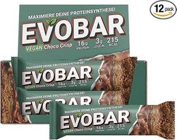 EVO SPORTS FUEL Vegan EVOBAR Choco Crisp Protein Bar, 12 x 60 g, be palmių aliejaus, 16 g baltymų viename batonėlyje, patikrinta kokybė, pagaminta Vokietijoje (pakuotė po 1 vnt.)