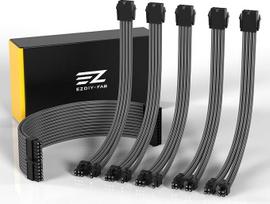 EZDIY-FAB PSU kabelio prailginimo apvalkalas Custom Mod GPU PC maitinimo šaltinis Minkštas nailono tinklelis su šukų rinkiniu 24PIN/3x 8PIN į 6+2PIN/ 2x 8PIN į 4+4PIN-300MM/11.8in Anglis