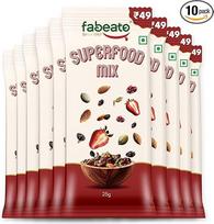 Fabeato Munch on the Go Snack Premium Superfood Mix | Nüsse, Trockenfrüchte, Samen und Beeren | reich an Ballaststoffen, reich an Eiweiß | Jeder Beutel 25 g | 10 Stück