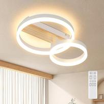 FANLG LED lubinis šviestuvas su reguliuojamu apšvietimu, 3000 K – 6000 K, miegamojo lubinis šviestuvas, 22 W | 40 cm modernus svetainės lubinis šviestuvas su naktine lempute, skirtas miegamajam, valgomajam, biurui, baltos spalvos + medžio