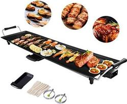 FANTASK Teppanyaki kepsninė 90 x 23 cm, elektrinė grilio plokštė 1800 W, elektrinė kepsninė su nepridegančia danga, 6 medinėmis mentelėmis ir nepridegančiu kiaušinių žiedu, reguliuojama stalo grilio temperatūra