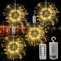 Fejerverkų šviesos, LED „Starburst“ lemputės, 4 „Park 120“ LED „Fairy String“ kabamosios Kalėdų blizgančios lemputės, 8 režimai, maitinamos baterijomis, su nuotolinio valdymo pultu, dekoracija namams, sodui, vestuvėms, vakarėliams ir šventėms
