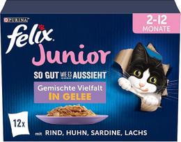 Felix As Good As It Looks Junior Kitten Food Wet in Jelly, Variety Mix, 6 pakuotės (6 x 12 maišelių po 85 g)