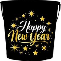 FIESTAS GUIRCA Metalinis kibiras „Happy New Year“, daugkartinio naudojimo (19 x 23 cm) – stalo dekoracija Naujųjų metų išvakarės šventėms – puikiai tinka šventėms – juodos spalvos