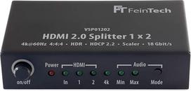 FINETECH VSP01202 HDMI 2.0 skirstytuvas 1x2 su 4K HDR vaizdo mažinimo funkcija, garso ir EDID palaikymu, juodos spalvos