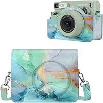 FINTIE dėklas "Fujifilm instax Wide 400" momentiniam fotoaparatui - aukščiausios kokybės kelioninis fotoaparato dėklas su nuimamu dirželiu (smaragdinis marmuras)