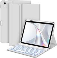 FINTIE dėklas su klaviatūra "iPad A16 11 Generation/10 Gen" (11/10,9 colių, 2025/2022), 7 spalvų foninis apšvietimas, magnetinis nuimamas "Bluetooth" klaviatūros dėklas su rašiklio laikikliu, sidabrinės spalvos