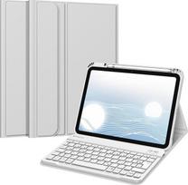 FINTIE klaviatūros dėklas "iPad 11th Generation 11 Inch 2025", "iPad 10th Generation 2022" 10,9 colių, apsauginis dėklas su TPU galiniu dangteliu, pieštuko laikikliu ir magnetine nuimama klaviatūra su QWERTZ išdėstymu, sidabrinės spalvos