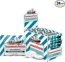 Fisherman's Friend Spearmint, 24 dėžutės, mėtų ir mentolio skonio, be cukraus ir veganiškas, saldainiai gaiviam burnos kvapui, 24 x 25 g