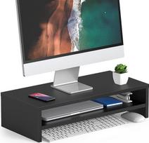 FITUEYES 2 pakopų monitoriaus stovas, 54 x 25,5 cm, didelis kompiuterio nešiojamojo kompiuterio stovas su klaviatūros laikymo vieta, stalo organizatorius namams ir biurui, juodas