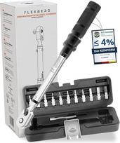 FLEXBERG® dviračių dinamometrinis raktas [2-20 Nm] - idealiai tinka dviračiams ir motociklams - dinamometrinis raktas 1/4 - yra 11 antgalių, Torx ir adapteris - mini dinamometrinis raktas, dviračių dinamometrinis raktas