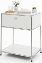 Floordirekt Concept Epure MK-139 Metalinė lentyna, šoninis staliukas, balta, chromas, 63 H x 50 W x 40 D cm, modernaus dizaino modulinė kištukinė sistema, metalinė lentyna svetainei, biurui, prieškambariui, naktiniam staliukui